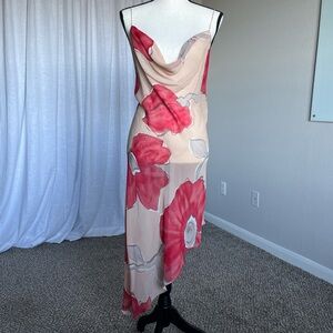 VTG Y2K Victoria’s Secret 100% Silk Floral Slip Dress Cowl Neck Open Back Size L